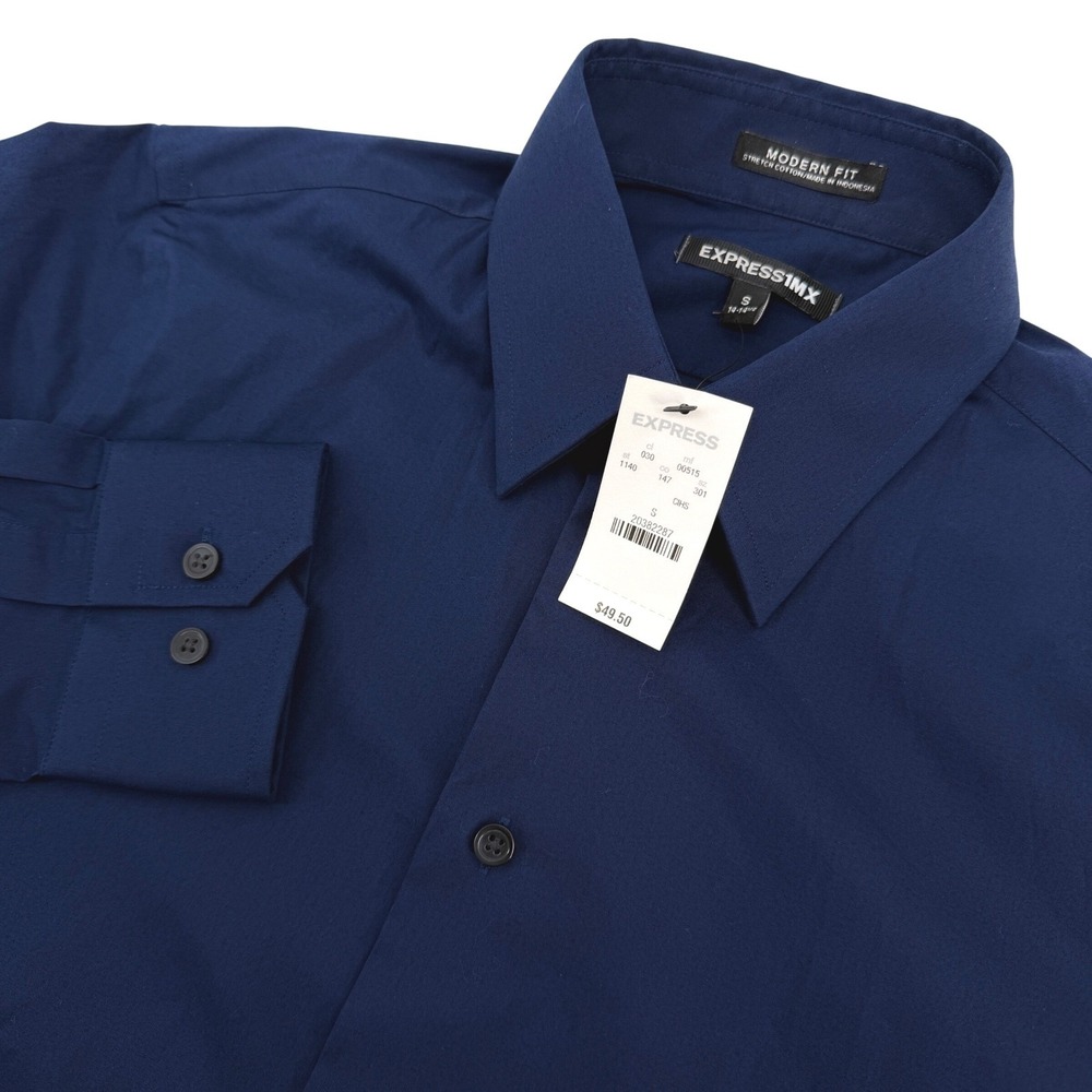 Express Shirt Mens Small Navy Blue 1MX Modern Fit Stretch Cotton Professional